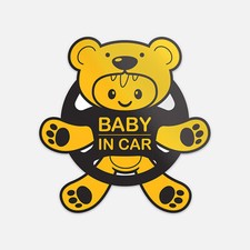 Baby In Car Teddy Bear Vinyl Sticker Decal