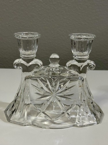 Anchor Hocking Candle Holder Early American Prescut Double Taper Candlestick - Picture 8 of 10