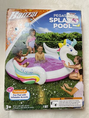 Banzai Pegasus Splash Pool Unicorn Inflatable Swimming Kiddie 5ft Diameter Nib
