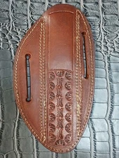 Brown 45 angle Basketweave Pancake Belt Loop Fix Blade Knife Leather Sheath