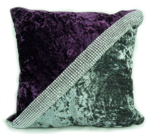 Luxury Crushed Velvet Diamante Cushion Covers 17x17 21x21 2 Tone Sofa Pillow - Picture 7 of 15