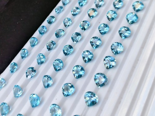 10 Pcs Of Natural Blue Topaz Cut Gemstone 8mm Heart Shape Excellent Cut Grade - Picture 3 of 7