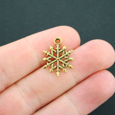 BULK 50 Snowflake Charms Antique Gold Tone 2 Sided - GC522