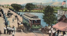 Beautiful C.1915 Bridge El Paso TX Juarez Mexico Trolley Horse Vintage Postcard