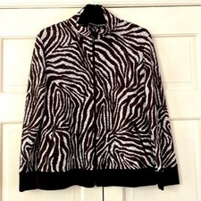 Chico s Size 1 Zebra Brown White Animal Print Textured Jacket Size Medium Stripe