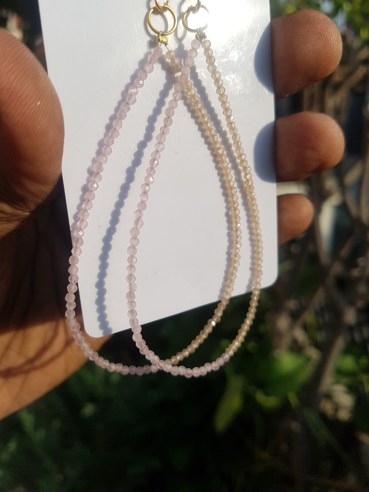 Cuarzo rosa y circonita marrón piedras preciosas 925 plata esterlina pendient...