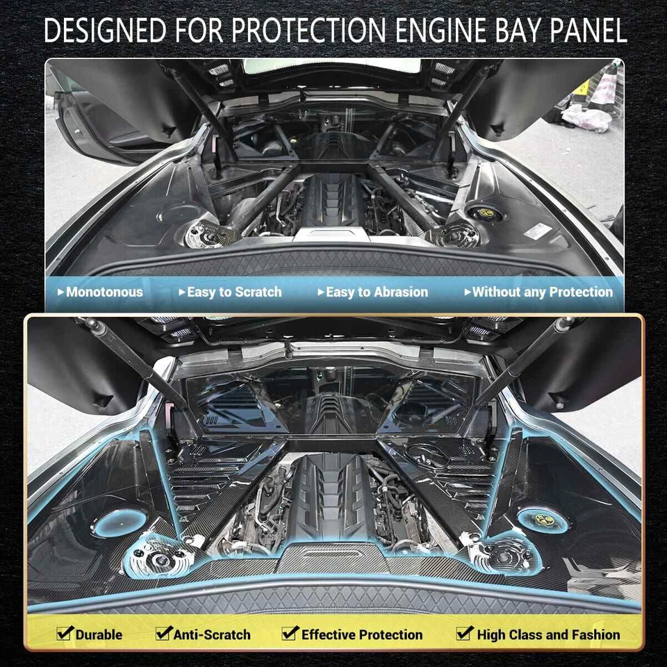 Carbon Fiber Engine Bay Panel Cover Frame Trim For Chevrolet Corvette C8 2020-24 Foto 4 de 4