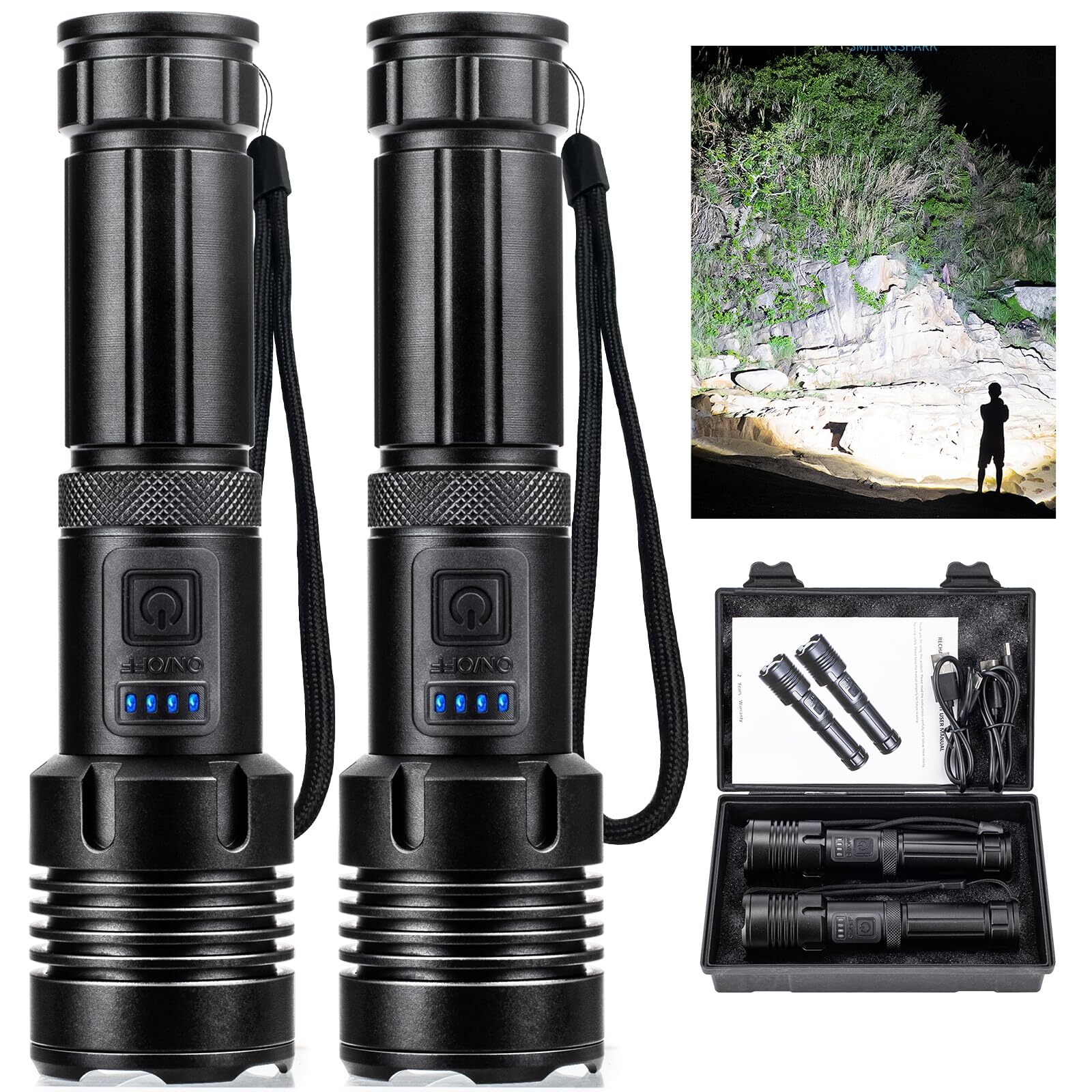 AURASEASON Flashlights 990,000 High Lumens 2 Pack, Super Bright LED Rechargea...
