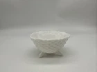 Vtg LE Smith Hobnail Milk Glass 3 Footed Bowl