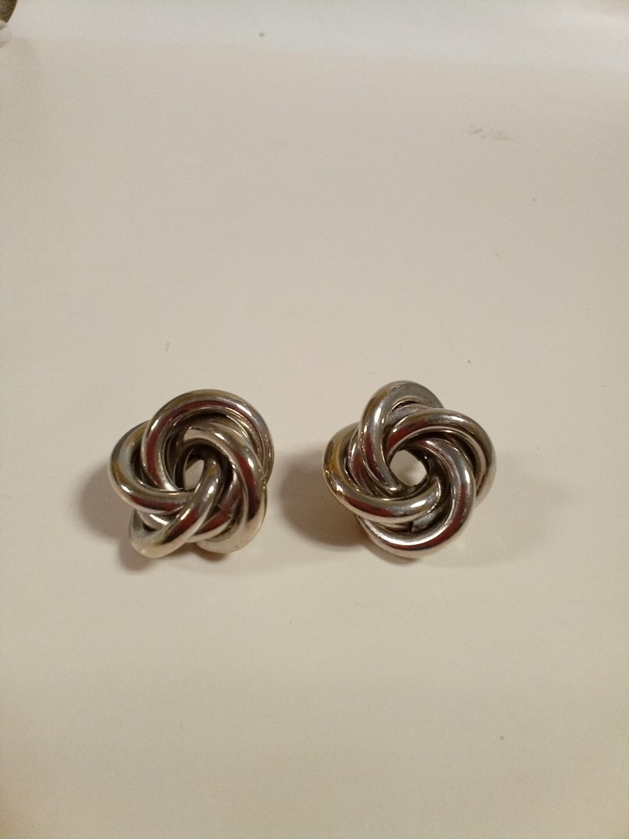 ■VINTAGE HOLLYWOOD■ Knotted Ring Earrings VH2479EA009M Silver Tone Vintage Knot Twisted Circle Intertwined Retro