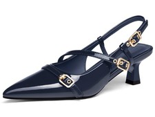Coutgo Women's Slingback Kitten Heel Pointed Toe Pumps 8 Navy