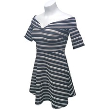 GUESS Y2k Sexy Party Dress Womens Large Black White Striped Going Out Back Zip