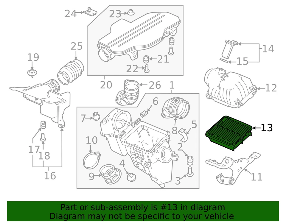 Filtro de aire original Honda Accord CR-V 2014-2022 2,0 L motor 17220-5K0-A00 Foto 3 de 4