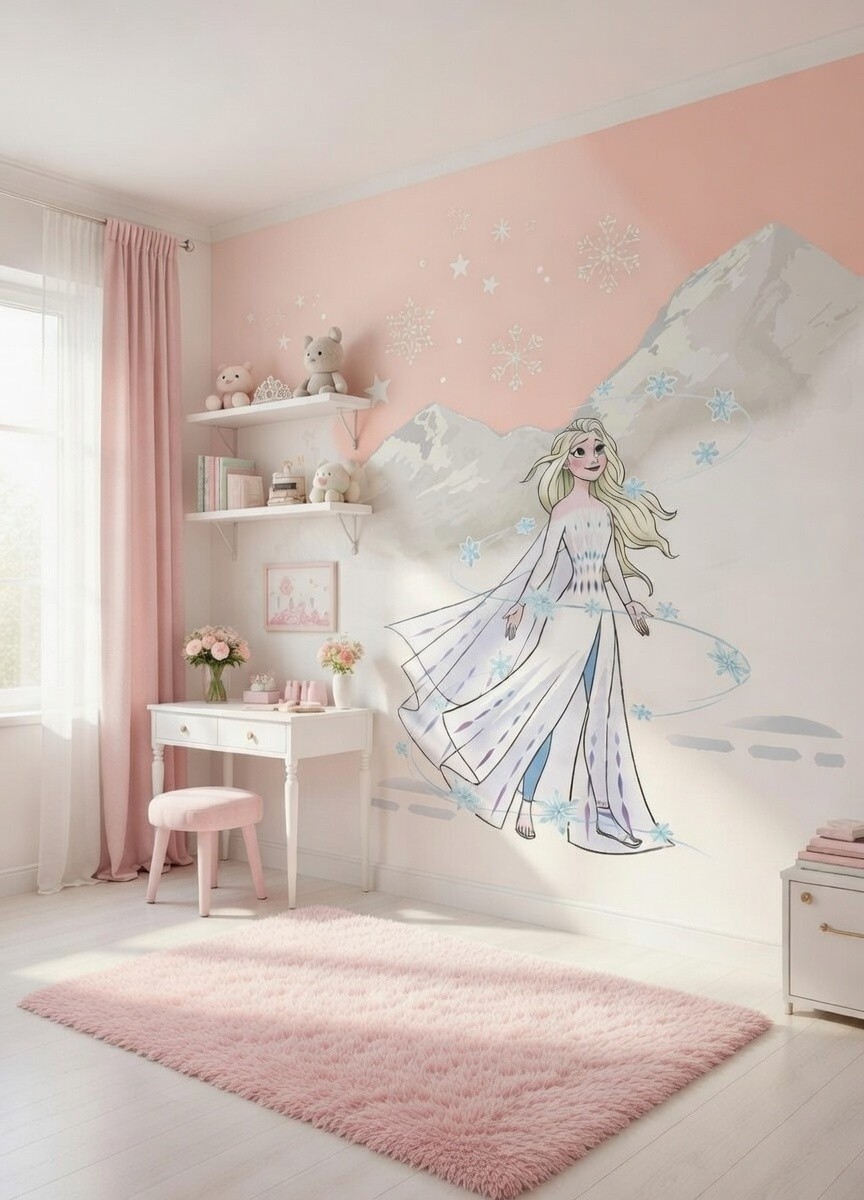 Disney Frozen Wallpaper 78x110 inch Girls Bedroom Art Pastel Pink Mural decor
