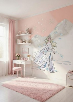 Disney Frozen Fototapete 78x110 Zoll Kinderzimmer Pastellrosa Wandbild