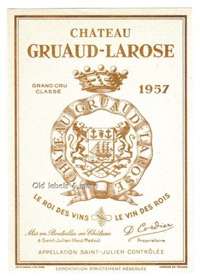 x6233 Weinetikett 1957 Ch. GRUAU-LAROSE GCC Bordeaux wine label étiquette de vin