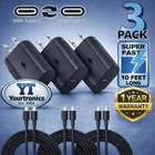 3 PACK 25w USB-C Fast Wall Charger+10FT Cable For Samsung Galaxy S23 S24 S25 S26