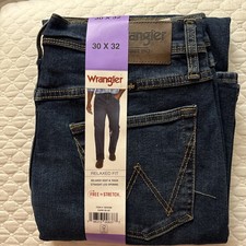 Men's Wrangler Regular Fit Free Stretch Jeans Dark Blue 30 Relax Fit NWT