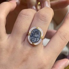 925 silver ring gray Agate Cameo Ring vintage jewelry Ring Estate Jewelry Gift