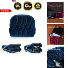Jewelry Organizer Travel Case Mini Pouch with Zipper Velvet Navy Blue