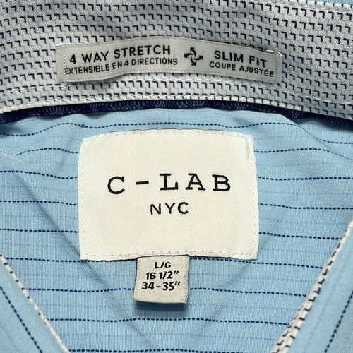 C Lab NYC Shirt Mens Large Slim 16.5 34/35 Stretch Striped Long Sleeve Button Up - Picture 7 of 8