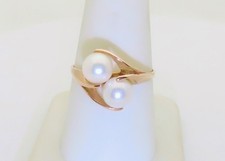 14k Pearl Ring Gold Vintage Jewelry Womens Rings Two Stone June Size 9.5 R1686
