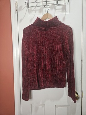 Vintage 90s Clio Velvet Turtle Neck Sweater Top Red Size Large Women Long Sleeve