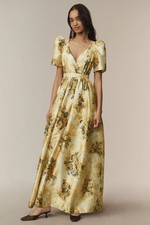 Anthropologie BHLDN Aurora Puff-Sleeve Taffeta Maxi Wedding Guest Dress 10