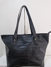 Marks & Spencer Black Croc-Embossed Leather Tote Shoulder Work Bag