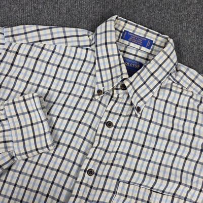 Pendleton Button Down Shirt Mens Medium Blue Plaid Pima Cotton Merino Wool Blend
