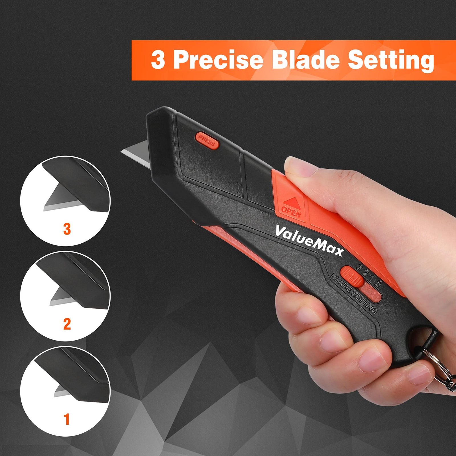 ValueMax 2-Pack Box Cutter Knife, Self-Retracting 3-Position Locking Blade, 