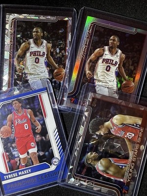 Tyrese Maxey 4 Card Lot | 2× Topps Diamanté | Rainbow Holo | Franchise Features