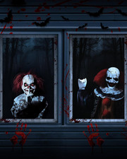 2Pcs Halloween Window Cover Decor, Scary Ghost Curtain Outdoor