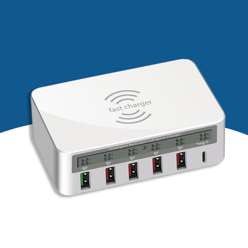 100W 6 Port Multi USB PD QC3.0 Fast Charger Station Phone W/ Wireless Charger US