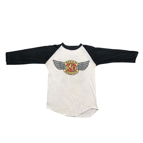 REO Speedwagon Raglan Tour Shirt Mens Medium White Black Fai 1980s vintage concert t-shirt, vintage, size M, single stitch, B+ condition