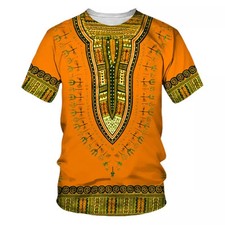 Mens Short Sleeve Shortline African Dashiki Dress Shirt Ethnic Totem Print Tops