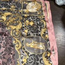 Vintage 1980s Pink Floral With Golden Accents Polyester Scarf