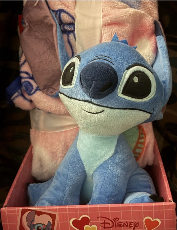 Disney Stitch & Angel Pillow & Throw Set 40x50in Pink Hearts Polyester