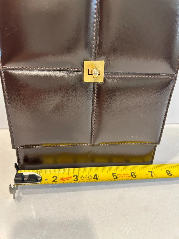 RARO 1960 Vintage DeLill Portugal Marrón Charol Bolso de Mano Cartera Cerradura Dorada Foto 4 de 4