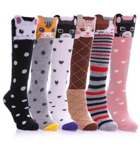 FNOVCO Girls Knee High Socks Kids Crazy Fun Gift Cute 3-12 Years, 6 Pairs Cat