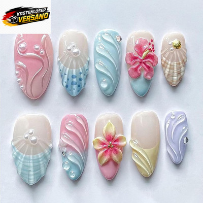 Press on Nails 3D Y2K, 30 Stück Künstliche Fingernägel Mit Gelee Und Nagelfeile,