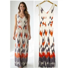 Maeve Anthropologie Ikat Print V-Neck Maxi Dress Size Small