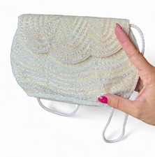 Vintage MAGID Ivory Iridescent Beaded Evening Bag Clutch Purse Bridal Wedding
