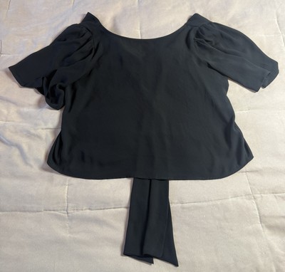 Loft Tie Back Womens M Flutter Sleeve Minimalist Chic Elegant Flowy Black Top