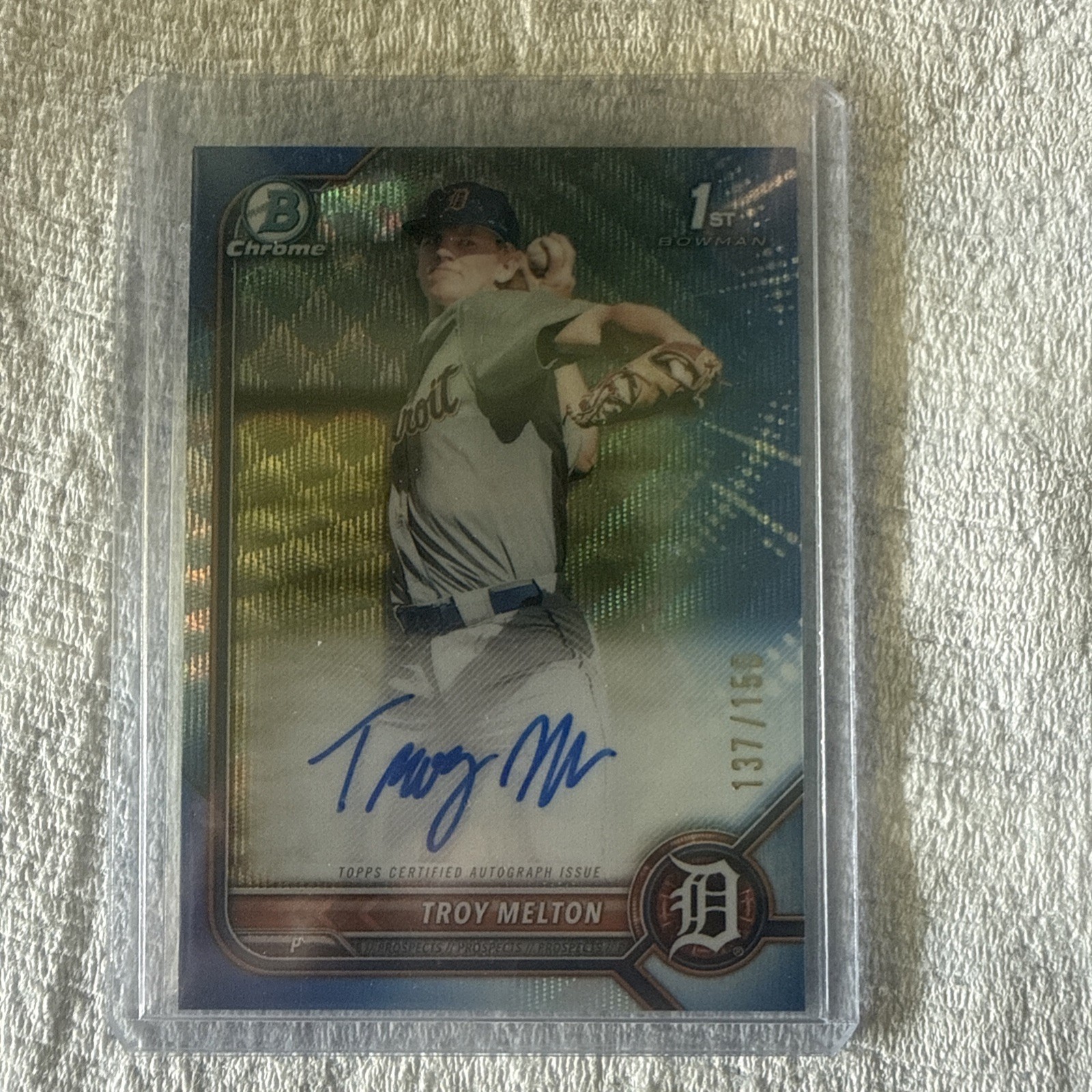 TROY MELTON 2022 1st Bowman Chrome Blue Wave Refractor Auto /150 Detroit Tigers