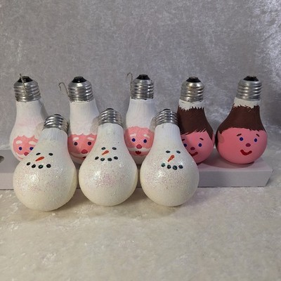 Hand Painted Homemade Santa Elf Snowm Light Bulb Christmas Ornaments Craft Lot 8