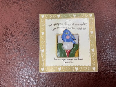 KB Design Handmade Porcelain Bluebird Golf Pin on Original Card   ''Play Golf Eve