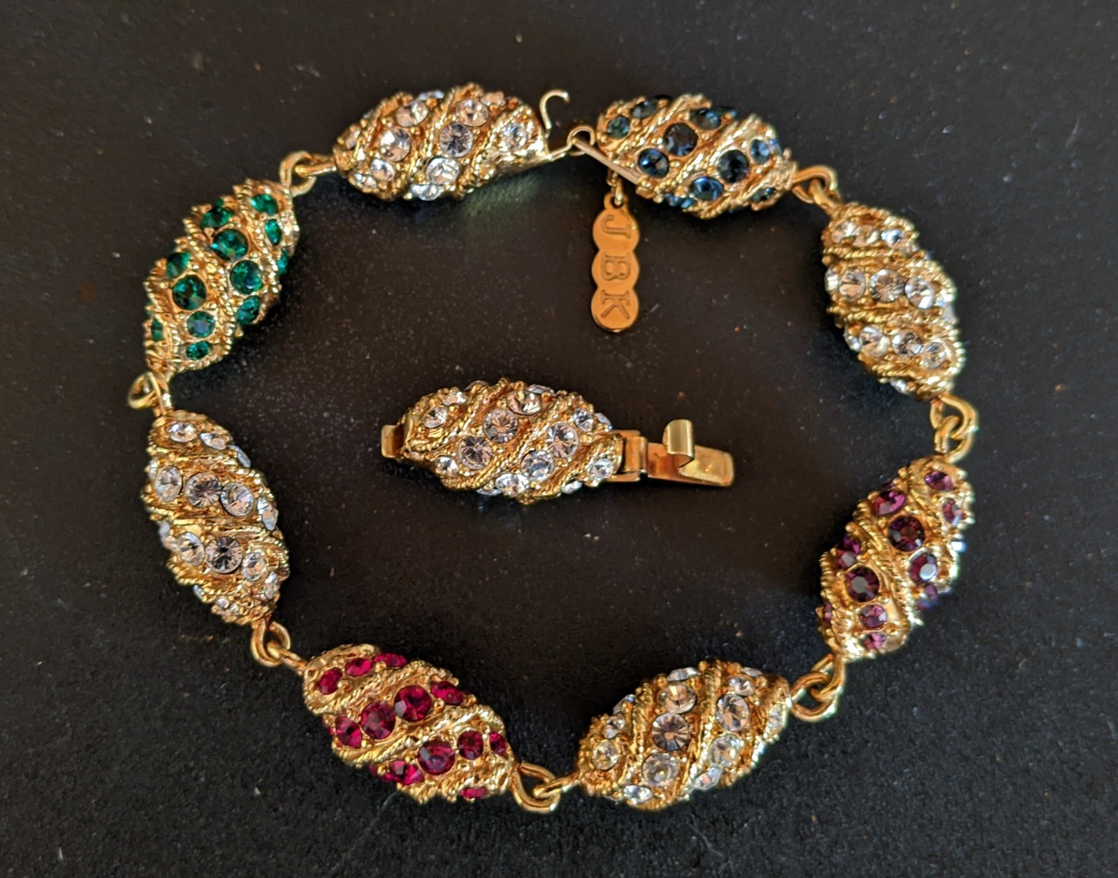 Vintage JBK Camrose & Kross Jackie Kennedy Rhinestone Royal Easter Egg Bracelet