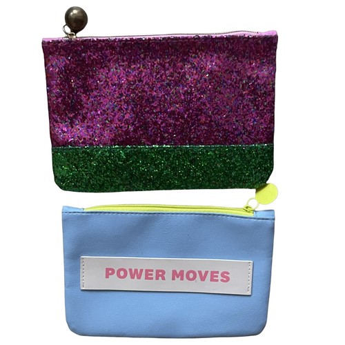Ipsy Power Moves Blue & Christmas Glitter Red Green Makeup Bag ONLY Set Of 2
