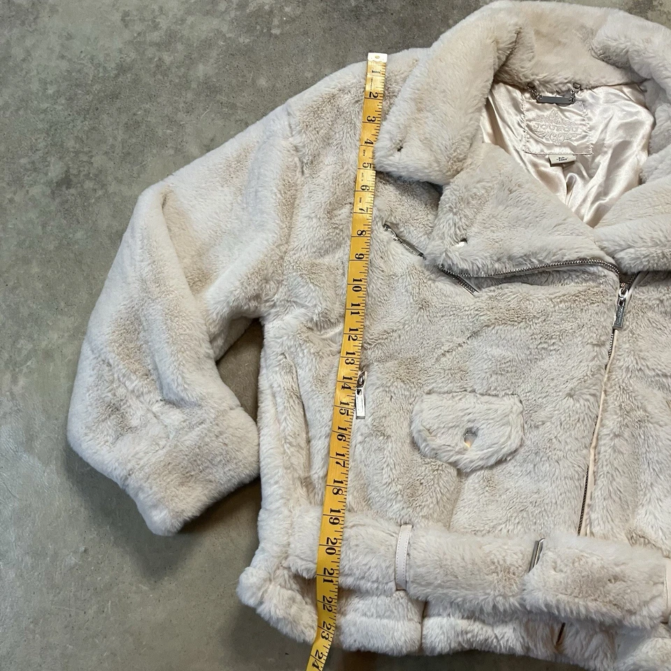 Joujou Faux Leather Jacket Womens Medium Ivory Belted Moto Boho Chic - Image 3 of 4